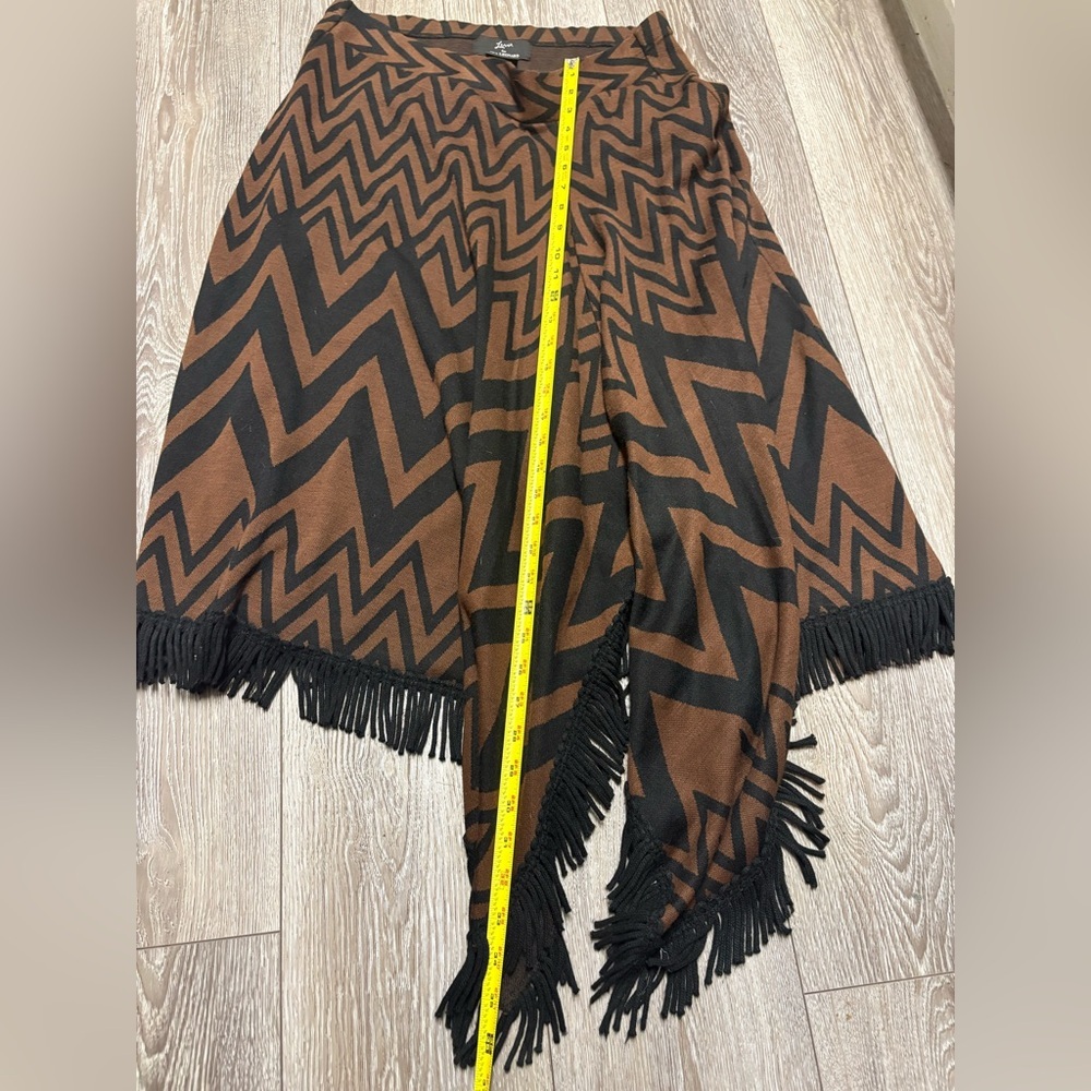 Nina Leonard Brown and Black Zigzag Fringe Skirt - Picture 2 of 10